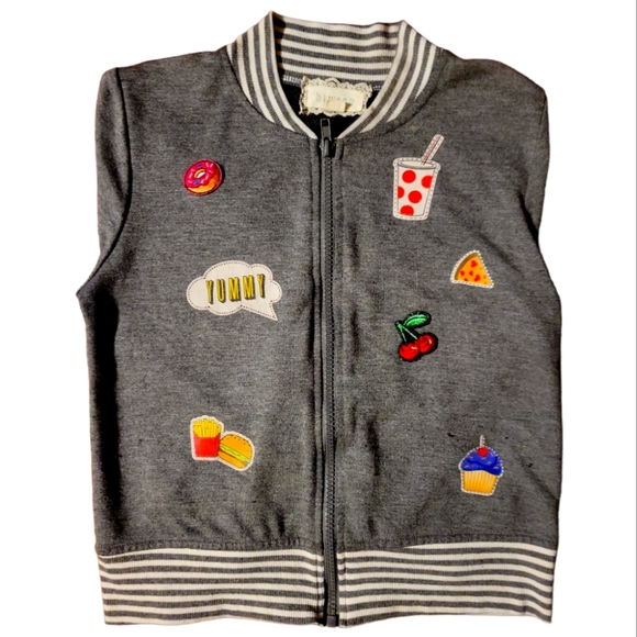 HP 😊 Btween Girl's L 10/12 Zip Up Sweatshirt Top Yummy Hamburger Pizza - Picture 3 of 4